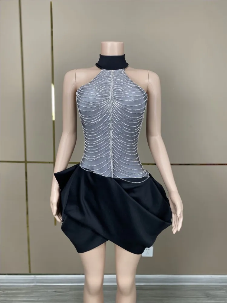 New Sexy Silvery Chain Mini Host Dress For Women