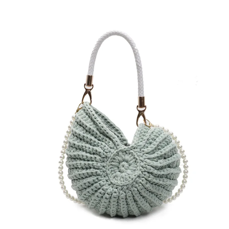

Designer Conch Shaped Woven Handbag Solid Large Capacity Beach Vacation Handle Packs Leisure Commuting Pearls Shoudler Packs