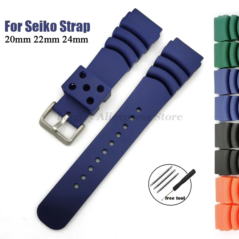 Silicone Sport Strap 20mm 22mm 24mm Watch Strap for Seiko SKX007 for Abalone Diving Resin Waterproof Men Bracelet UniversalStrap