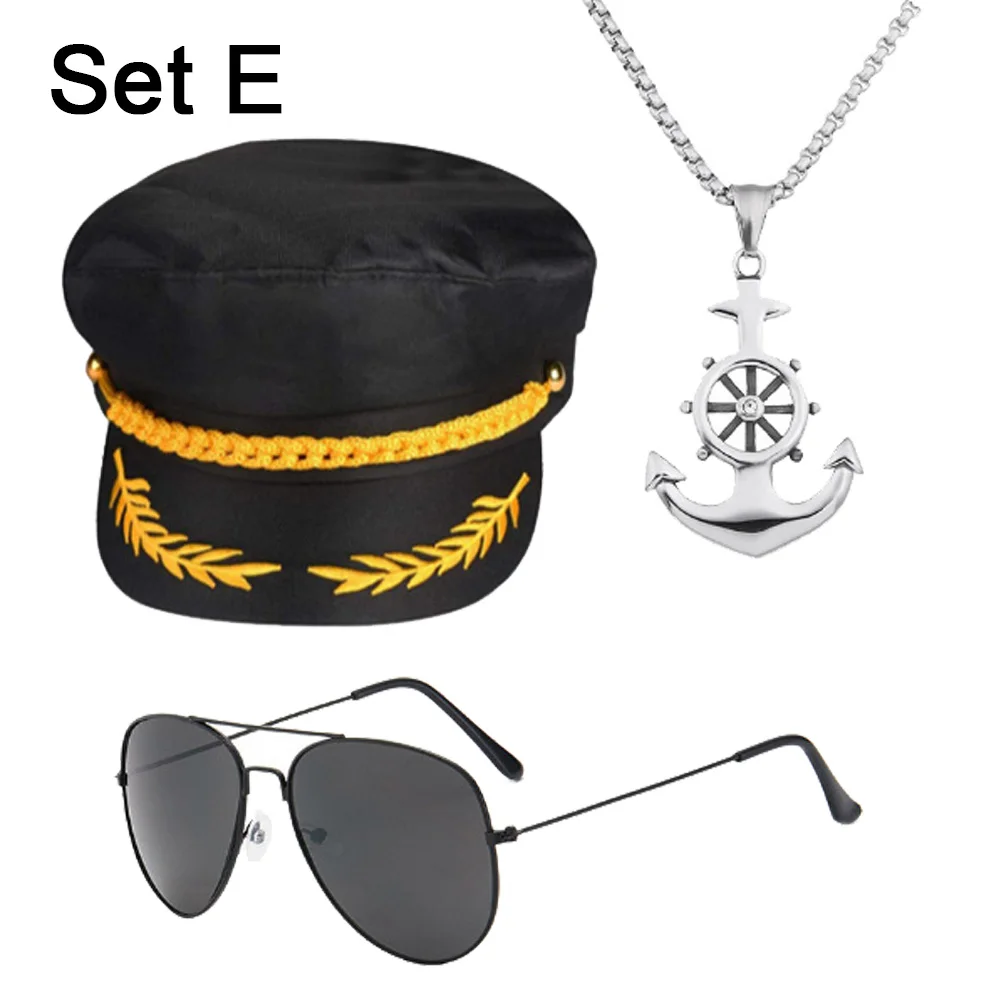 Großhandel Ship master Cap Handschuhe Sonnenbrille Rohr Bühne Seemann Cosplay Kostüm Zubehör Erwachsene Männer Fantasie Phantasie Party Requisiten