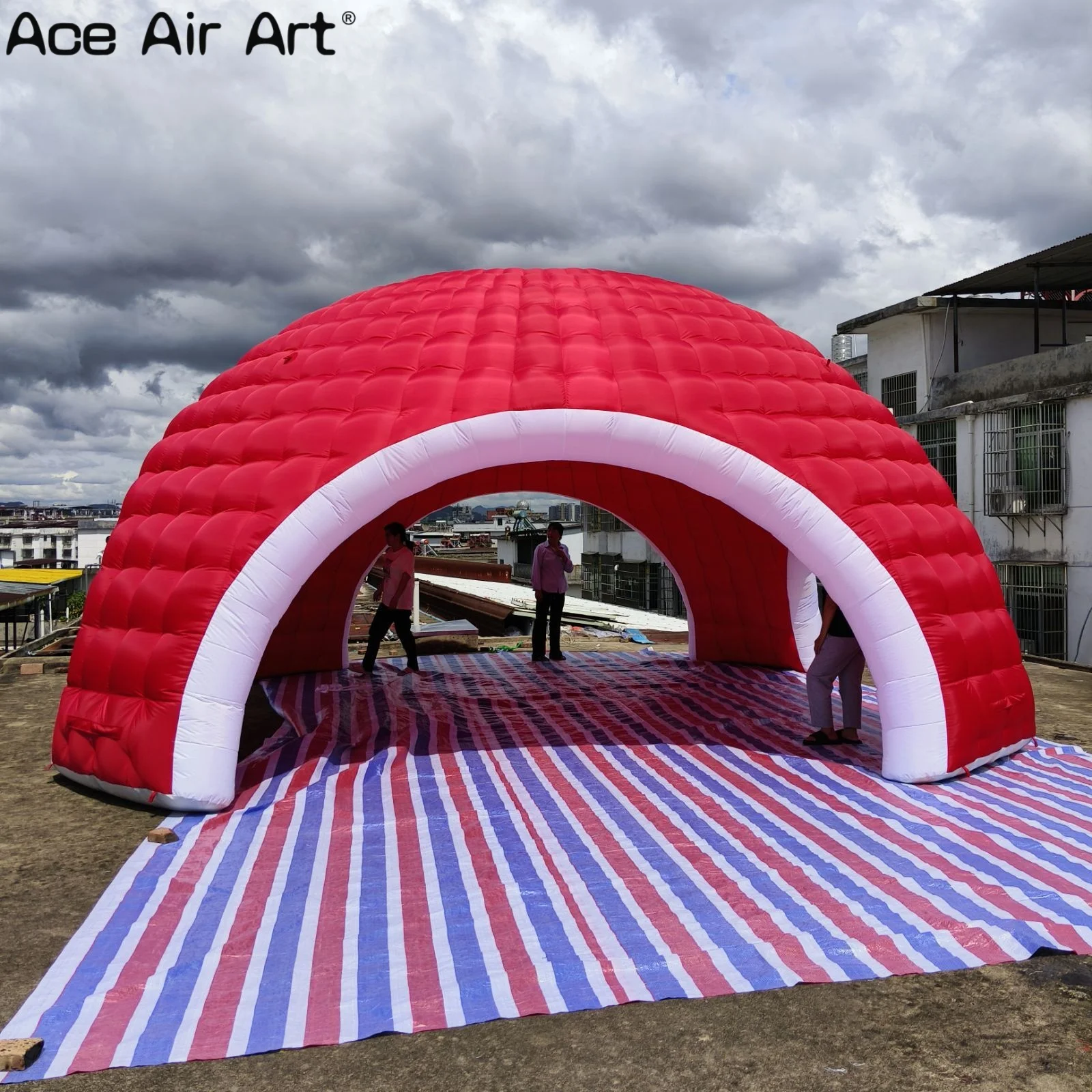 Dôme gonflable de tente Durable avec portes, dôme d'air demi-couverture rouge géant pour événements, fêtes et rassemblements en plein air