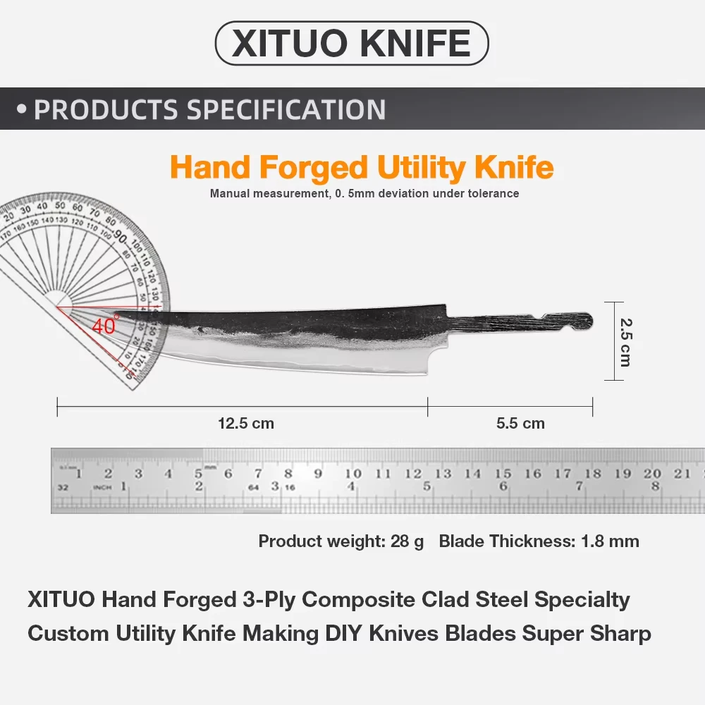 XITUO Super Sharp Utility Knife Blank Kitchen Fruit Knife Handmade Forged 3-layer composite clad steel Sharp Making DIY Knives