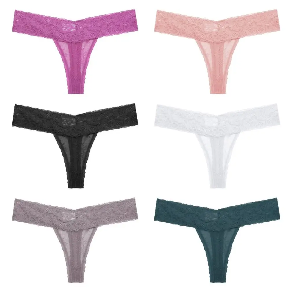 Удобные однотонные кружевные стринги с цветочным принтом и низкой талией, сексуальные трусы, нижнее белье, женские трусы без следов