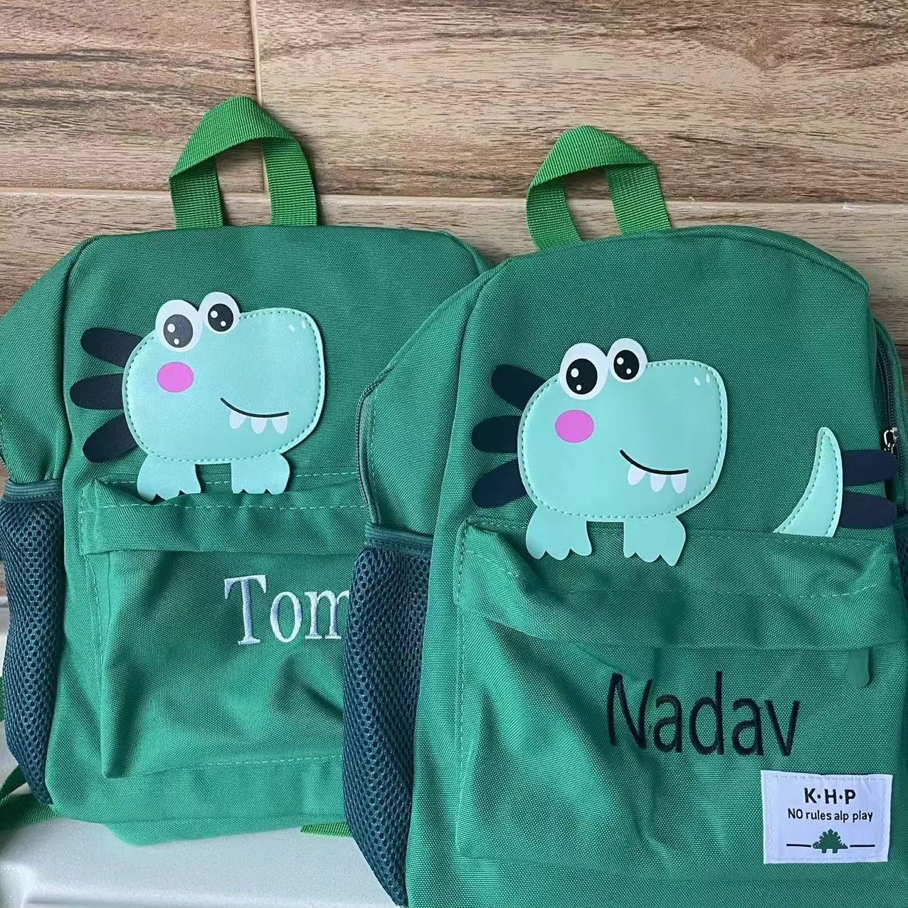 

Custom Dinosaur Cute Backpack With Any Name, Lightweight And Stylish Cartoon Nylon Bag, Embroidered Outdoor Travel Snack Bag