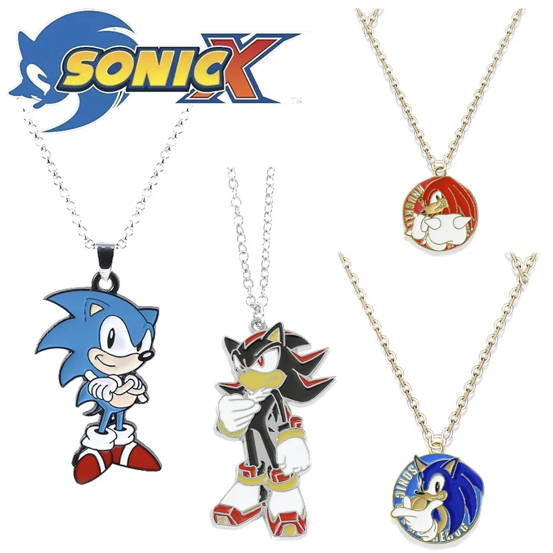 Game Sonic The Hedgehog Couple Necklace Anime Cute Pendant Metal Long Chain Necklace Women Men Hip Hop Accessories