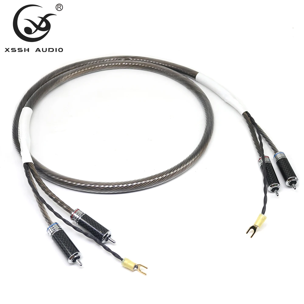 XSSH DIY OEM HIFI Copper Silver-Plated 2RCA to 2RCA Male to Male Audio Cable with U Spade Plug Connection Signal Wire Line Cords