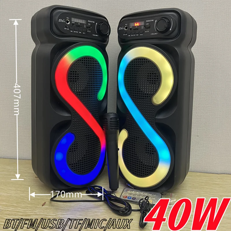 

Wireless Portable FM Bluetooth 5.0 Colorful Party Light Speaker Subwoofer Heavy Bass Sound System Outdoor Karaoke Caixa De Som