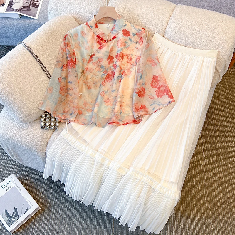 

New 2026 Art Deco Style Girl's Tang Suit Two-Piece Set New Chinese Retro Print Improved Ensemble Loose Fit Summer F...