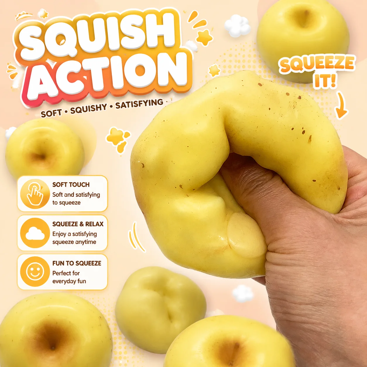 Crispy Potato Stress Ball Fidget Toy Squishy Squeeze Crunchy Handmade Round Blocks Filled ASMR for Adult
