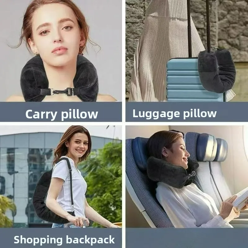 مسند رأس جديد للسفر ناعم من القطيفة قابل لإعادة الملء غطاء وسادة للأمتعة خارجي متعدد الوظائف على شكل حرف U مسند رأس محمول #3