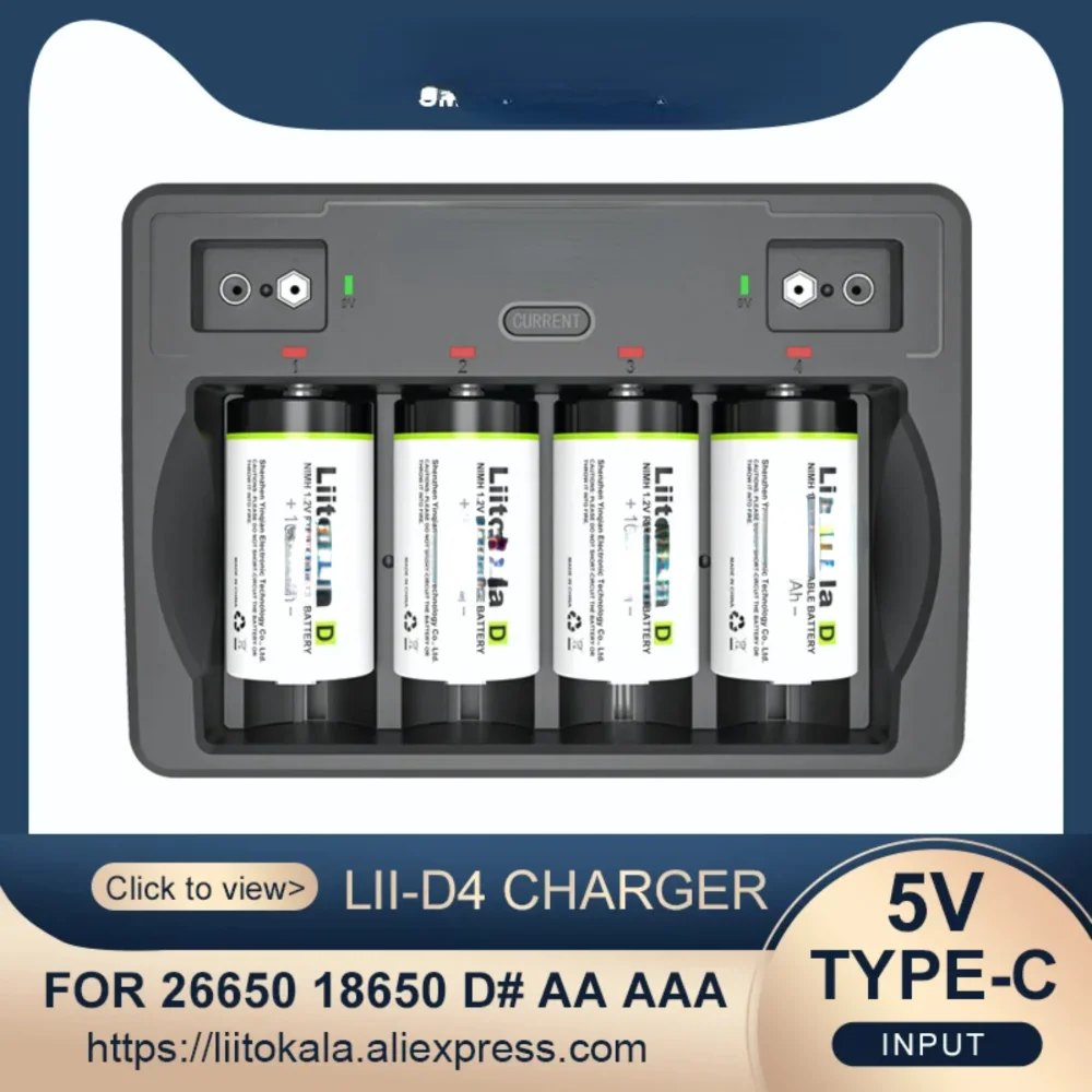 Lii-D4 9V 26650 18650 21700 18500 26700 16340 22650 AA AAA C SC D 3.7V 1.2V Lithium NiMH Smart Battery Charger