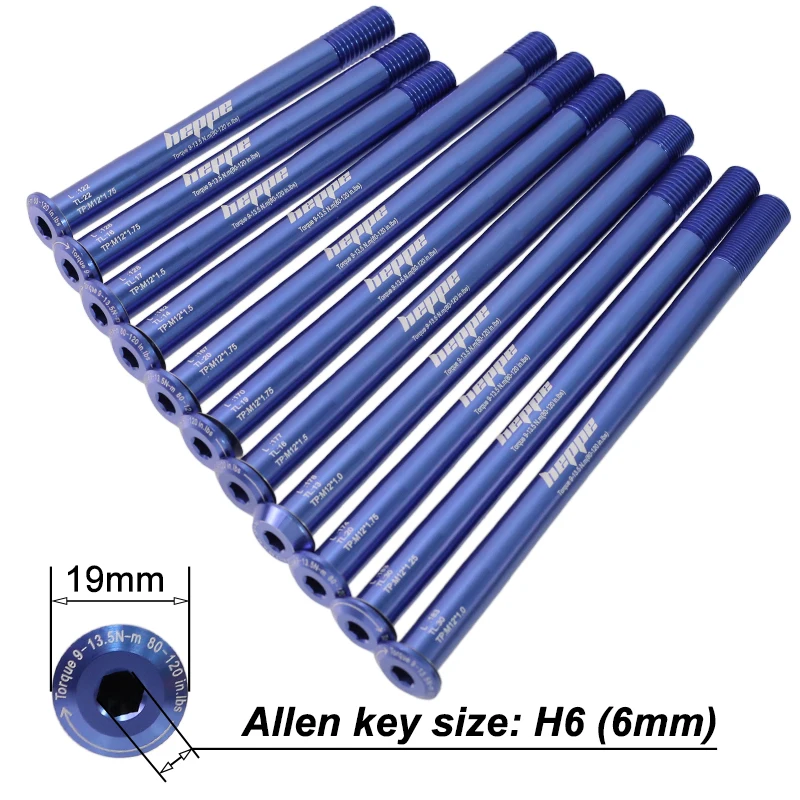 HEPPE MTB Road Bike Blue Thru Axle 12x142 12x148 Rear Hub Thru Axle Bike Fork 12x100 12x110 Shaft Skewer Ultra Light Bike Axle