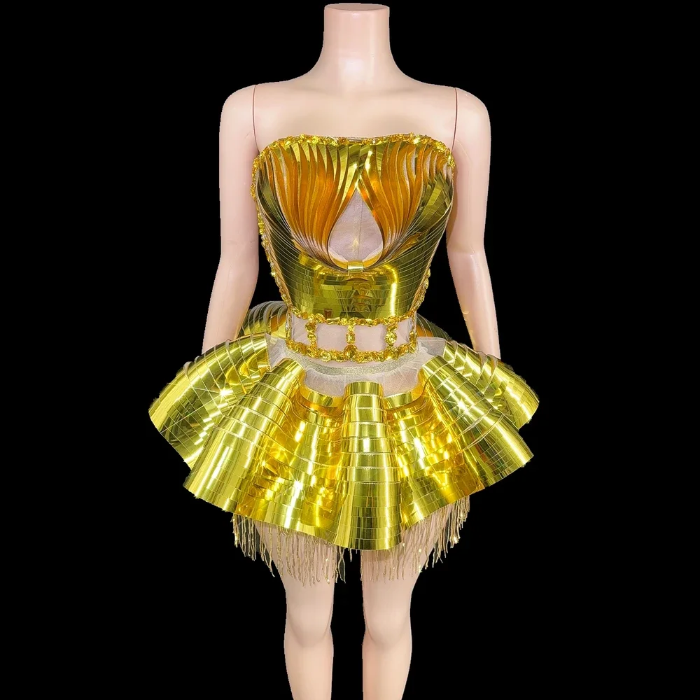 Rotterdam Kly-Robe à bulles à tube court avec paillettes dorées et biscuits, tenue de scène sexy, costume de danse pour spectacle, robe de réunion de fête