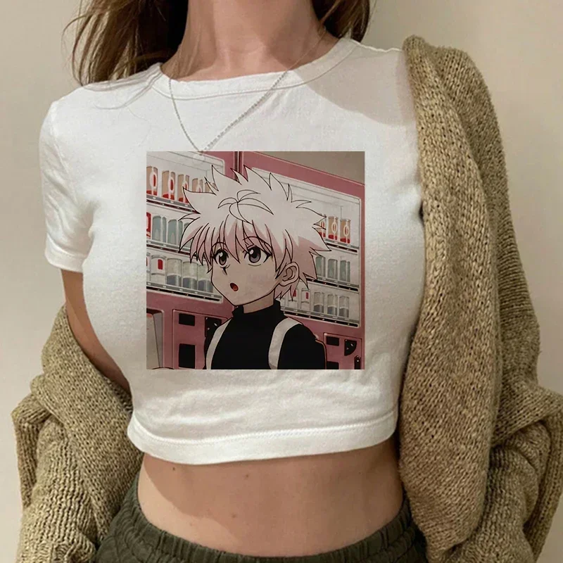 Manga Crop Top T-shirt Hunter X Hunter Tees Cropped Harajuku Cartoon Killua Tshirt Funny Japanese Anime Hisoka T Shirt Tops