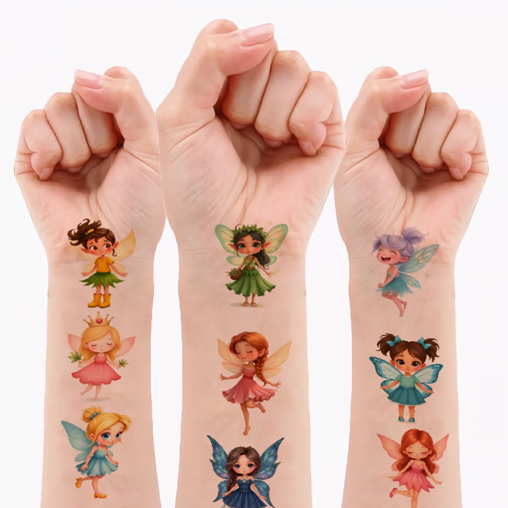 

108pcs Temporary Tattoo Fairy Illustrations Cartoon Mushroom Houses Temporary Tattoo Stickers For Adults Arms