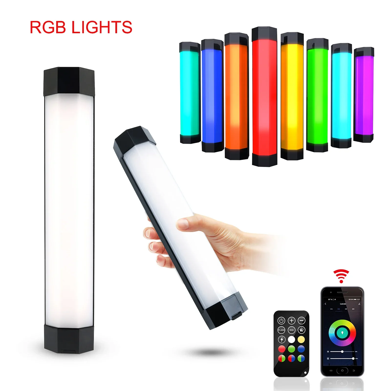 LUXCEO LED 사진 조명, 휴대용 RGB 라이트 튜브 스틱, 비디오 소프트 라이트 앱 리모컨, IP67 방수 RGB 튜브, P200