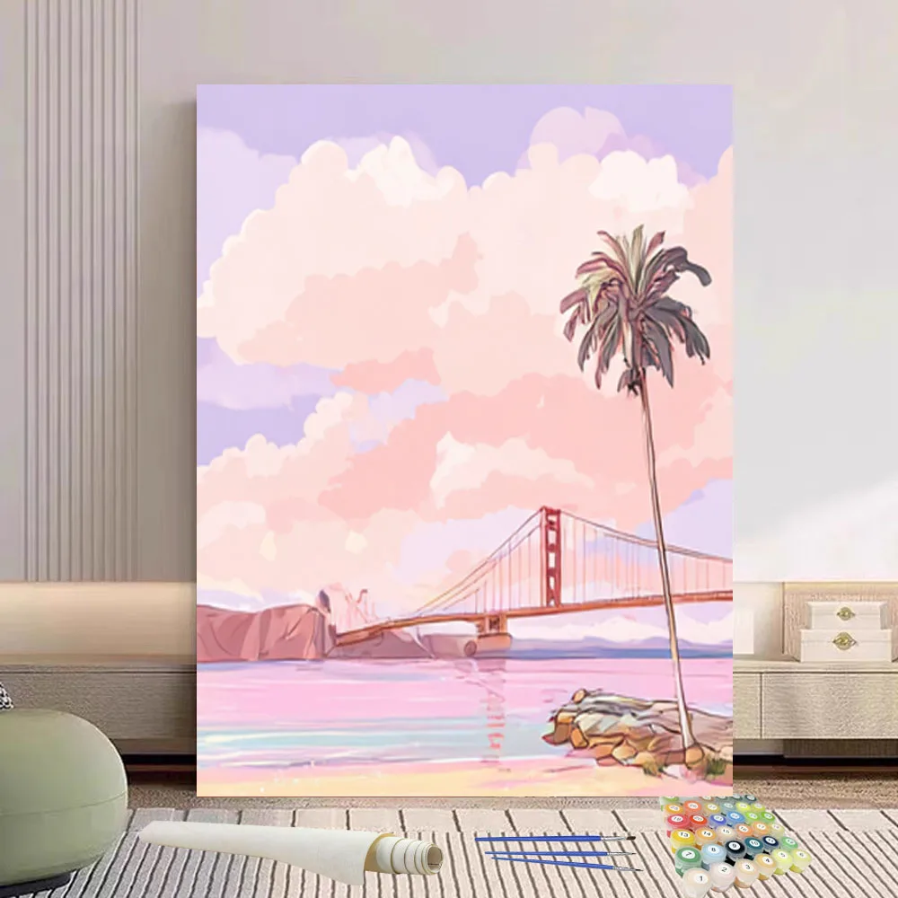 

Картина по номерам мечтательный розовый мост и море DIY ручная роспись маслом холст раскраска уникальный подарок украшение дома