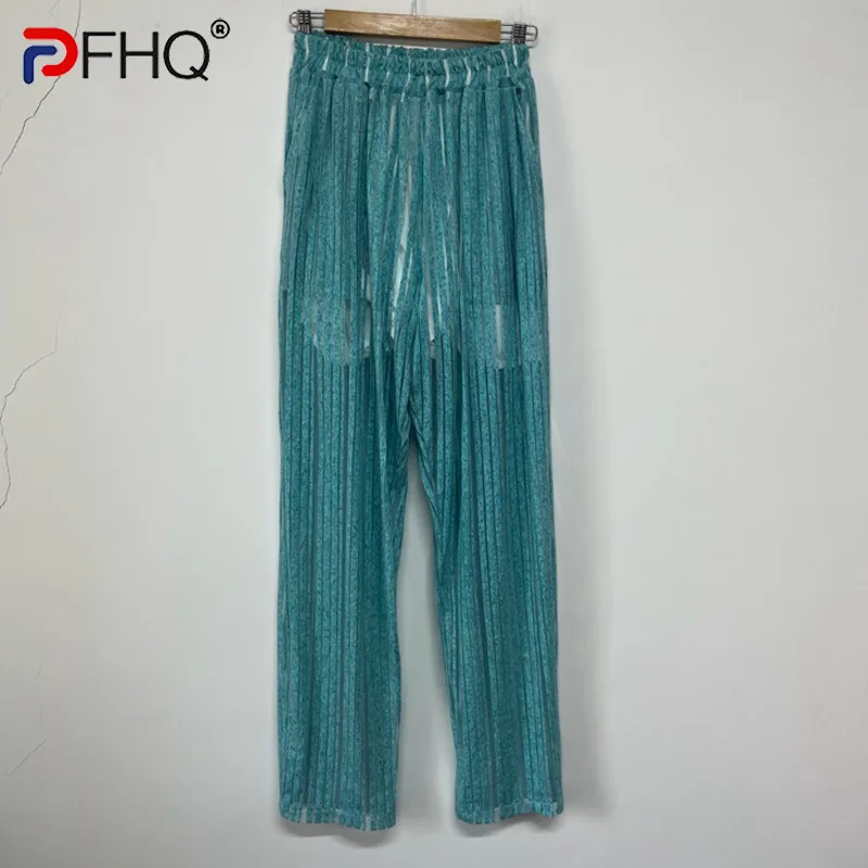 

PFHQ Stripe Fashion Design Men's Loose Casual Pants Hollow Out Elastic Waist Solid Color Male Trousers Loose 21Z5057