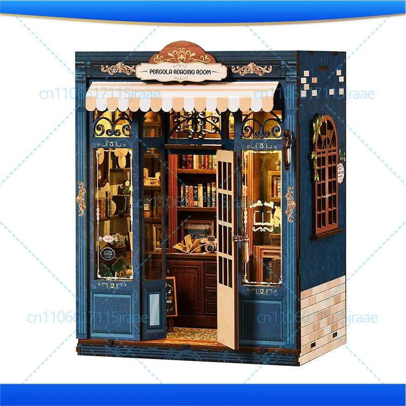 Pergola reading room assembled wooden bookend handmade hut micro-architectural ornament