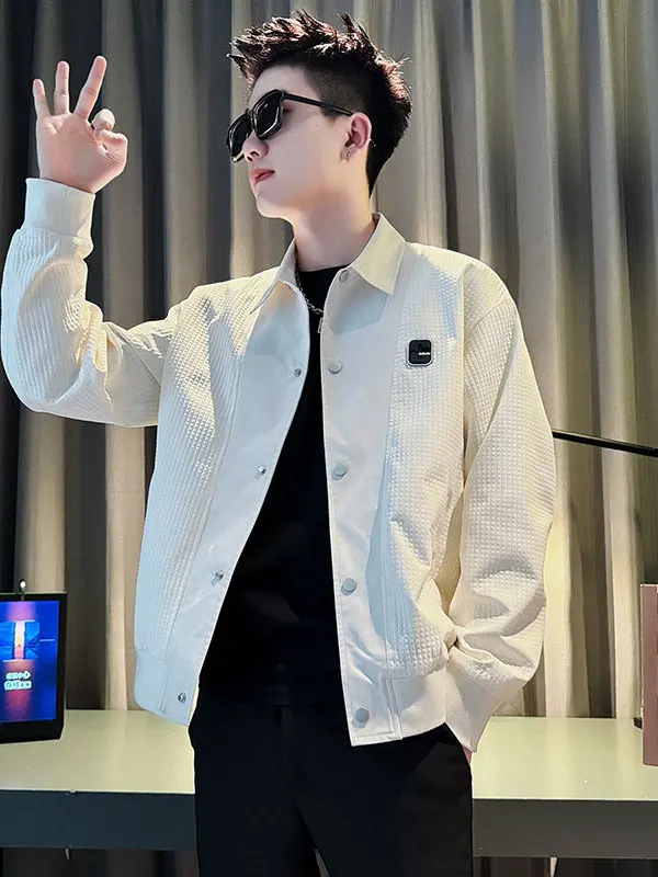 

Casual Sle Men's Jaet Stand Collar Splice Polyester Fabric Anti-Wrinkle Treaent Stand Fit Youth Casual Faion