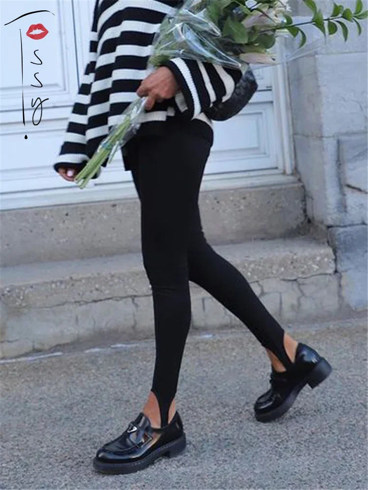 2024 Black Ribbed Knit Leggings Women High Waist Cotton Fitness Basic Pants Casual Spring New All-Match Female Skinny Leggings