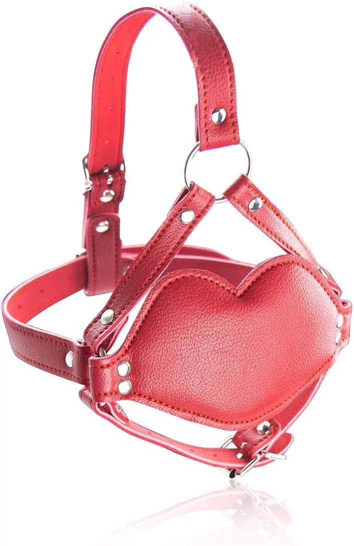 

Leather Bondage with Silicone Dildo Mouth Gag Adjustable Head Fetish Slave Restraints Stimulating for Men Women Couple(Red)