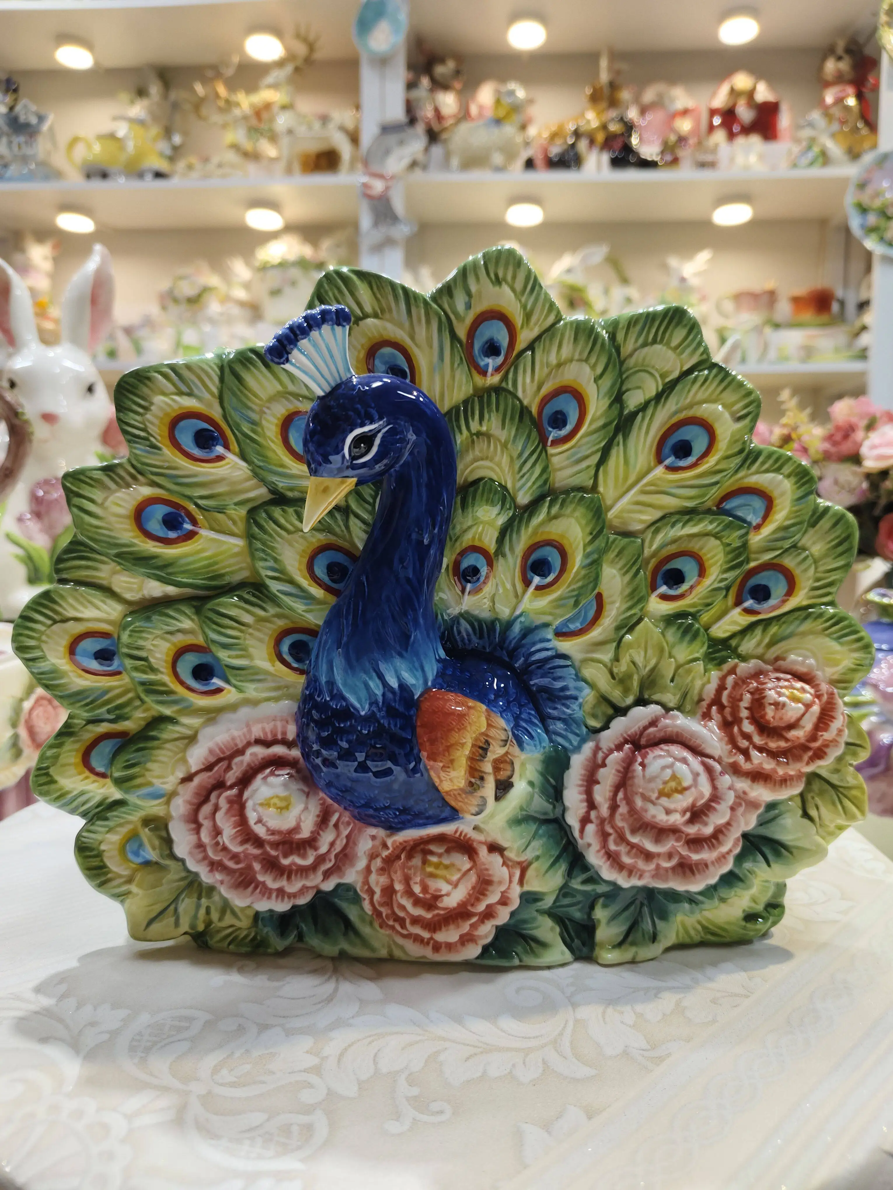 Ceramic vase King of Birds Peacock open screen vase can hold water, flower simulation vase, living room decoration