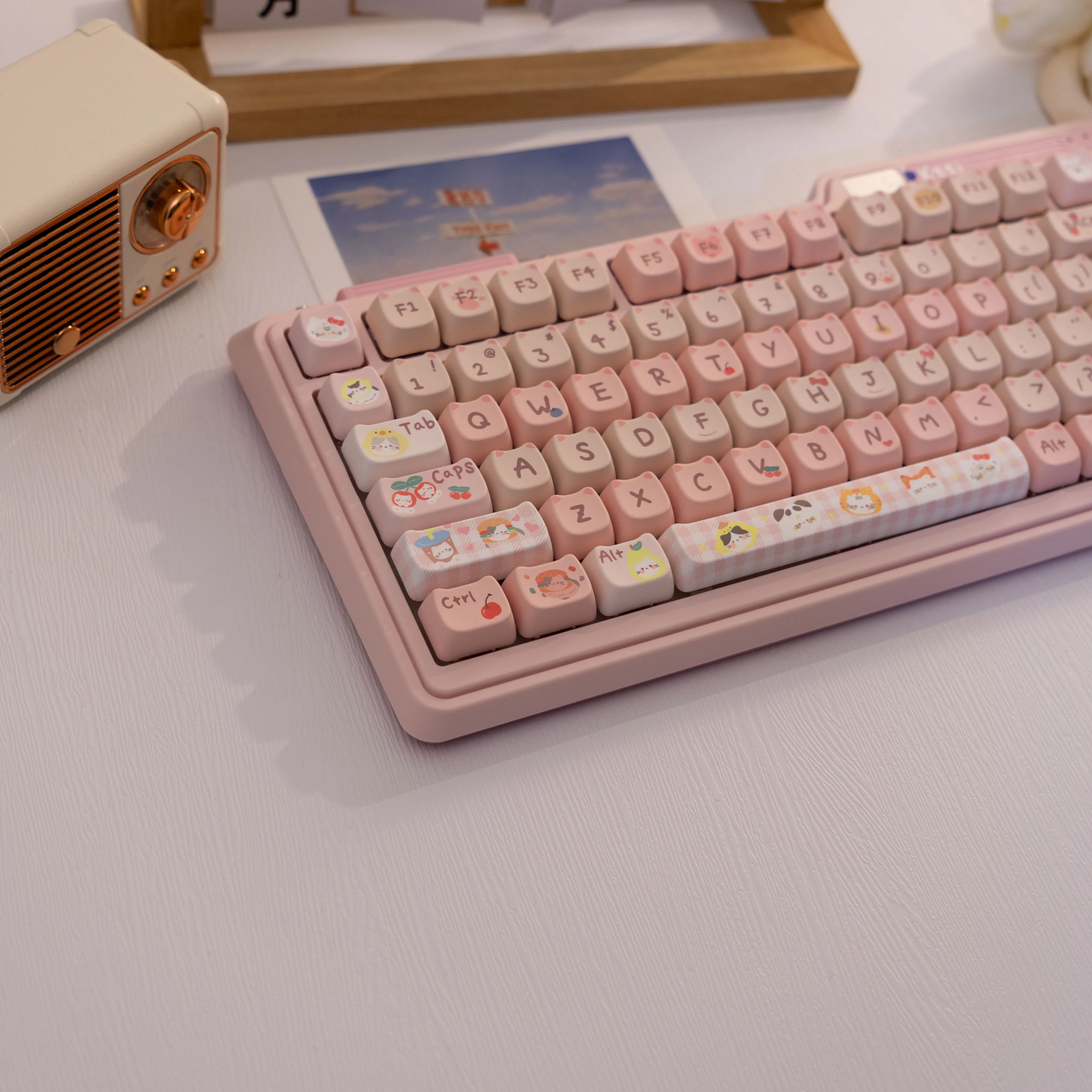 135 Keys Meow PBT Keycaps Dye-Sub MAO Profile Cute Kitty Keycap Set for MX Switch Mechanical Keyboard 61/64/87/104/108