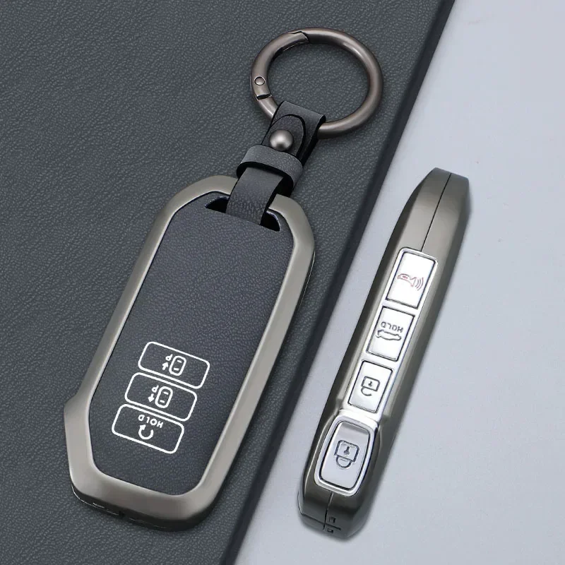 

7 Buttons Zinc Alloy + Leather Car Key Case Cover For Kia 2022 Sportage 2023 Niro Hybrid 2021 Sorento MQ4 2022 EV6 GT-Line K8 V6