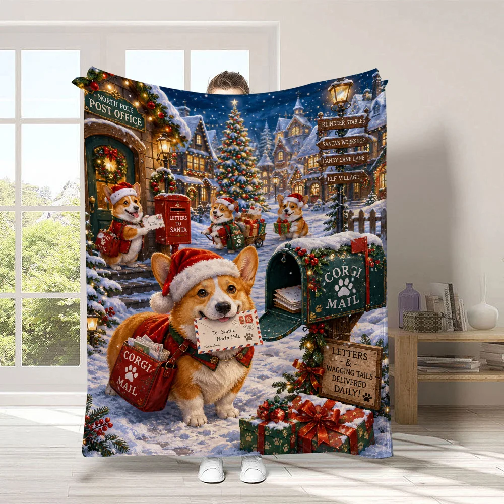 Merry Christmas Flannel Blanket Santa Claus Lovely Snowman Printed Throw Blanket Home Office Heartfelt Gift for Sis Bro Son Dau