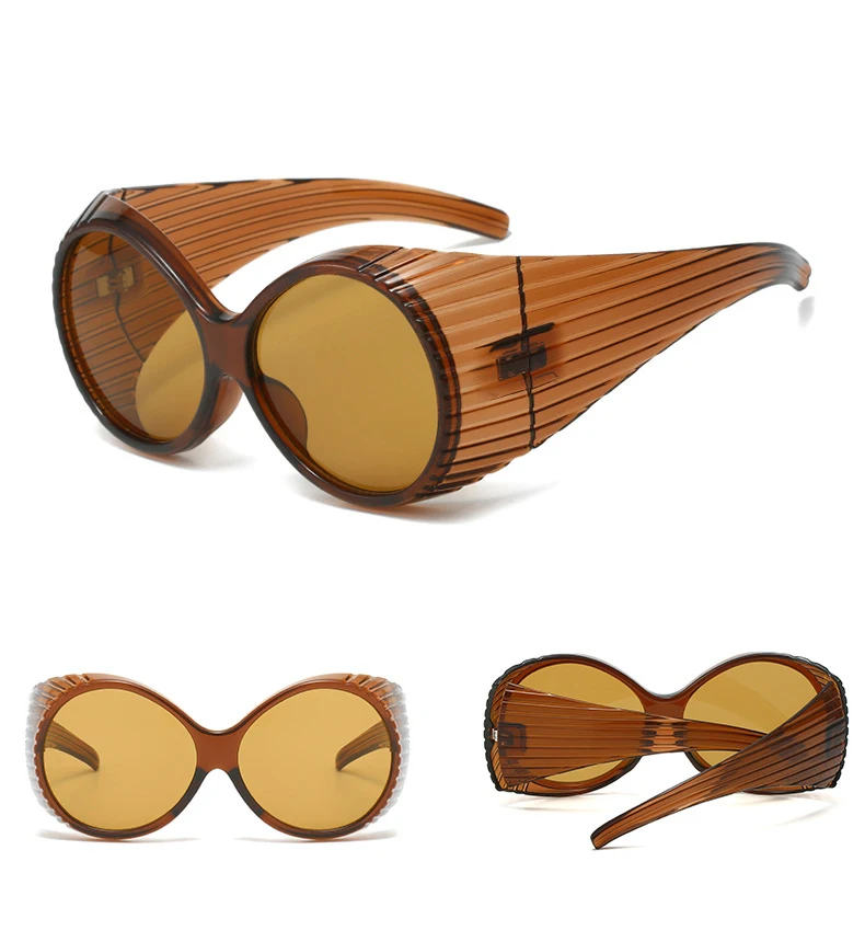 56971 übergroße ovale Brille Frauen Trend Schutz Sonnenbrille Farbverlauf Farbe Retro Sonnenschutz Spiegel Mode Streifen Farben uv400 – Detail 11