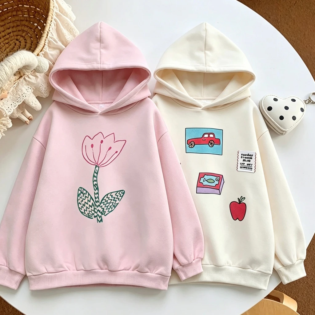 Long-sleeved Hoodies Double-side Print Sweatshirts Brand Autumn Winter Kids Clothes Baby Cute Pullovers 2027 New Hooded Tops