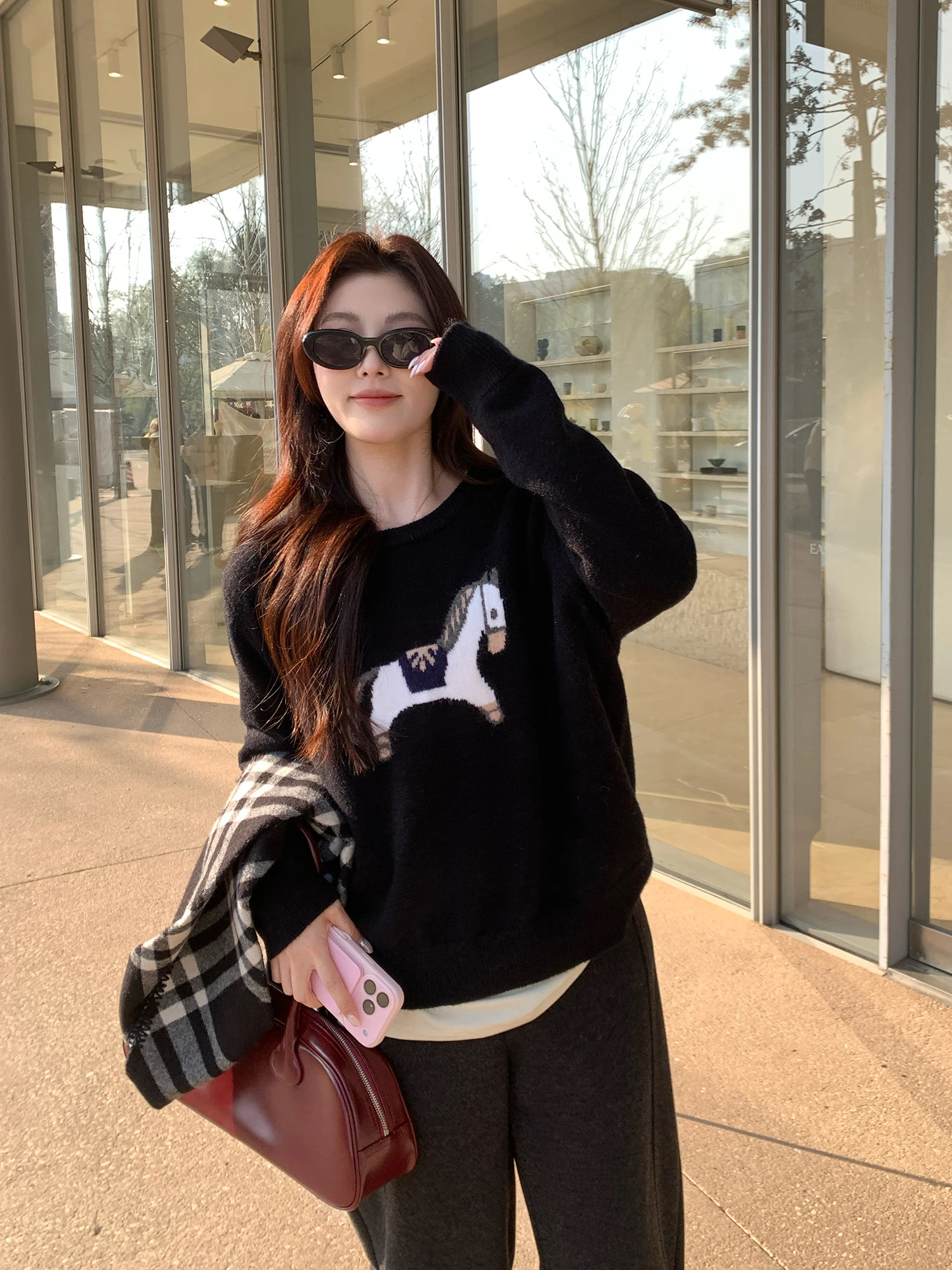 

NAZ Large Size Winter Knitted Sweater Color Blo Design Casual Loose Fit Long Sve round Ne Versatile Faionable Knitwear