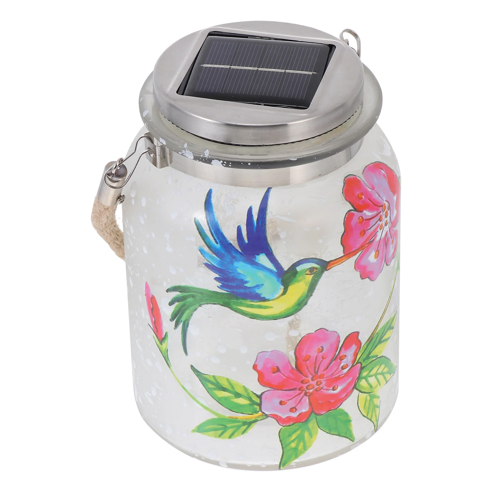 1Pcs Solar Hummingbird Jar Light Glass Rope Durable Solar Outdoor Hanging Lamp Garden Decor LED Landscape Night Light