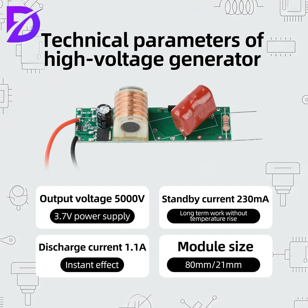 DC 3.7V to 3000V High-Power High-Voltage Module Boost Coil Arc Pulse Electric Mosquito Swatter Boost Board