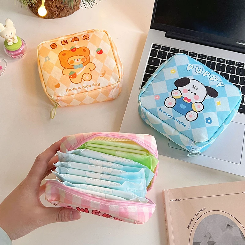 Cartoon Sanitary Napkin Towels Bag Girl Travel Mini Makeup Bags Korean Style Small Money Card Lipstick Earphone Storage Bag