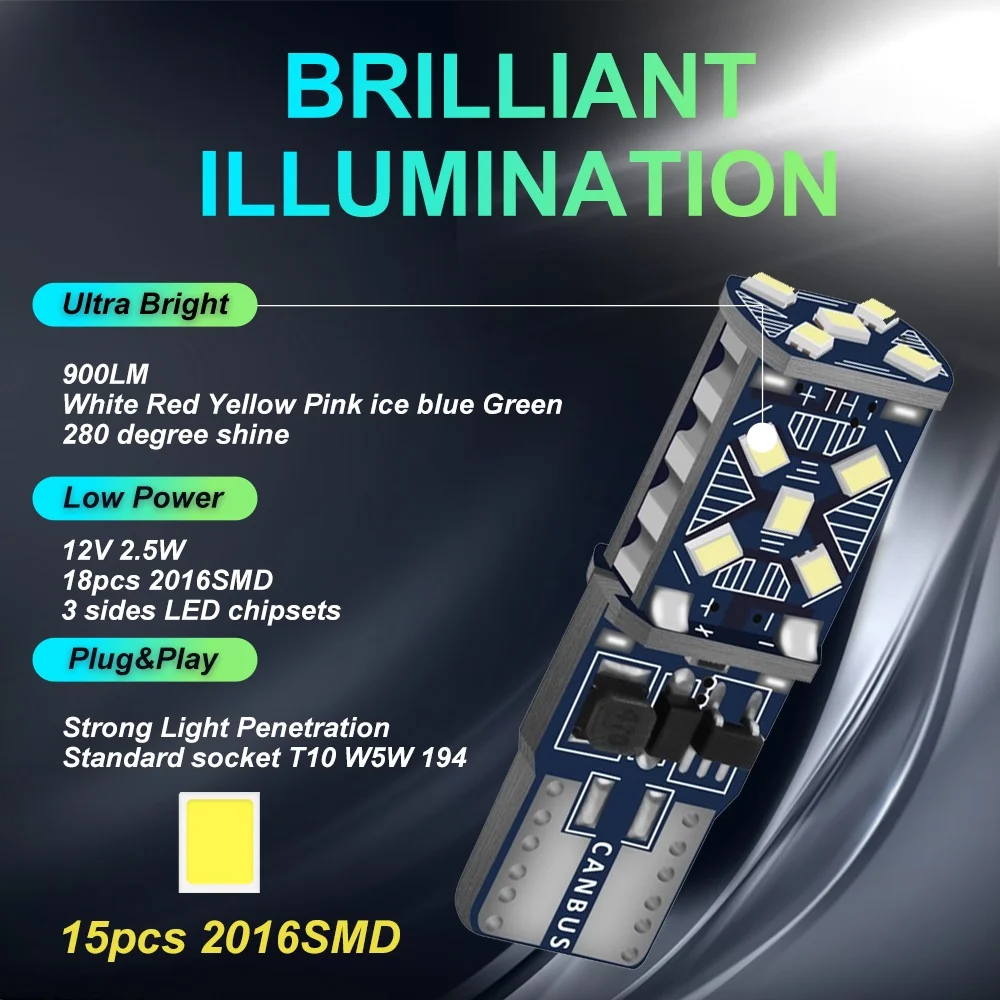 Bright 2/10PCS T10 W5W 194 198 158 New Super Bright Car LED Car Parking Lights WY5W 168 501 2825 Auto Wedge Turn Side Bulbs Car