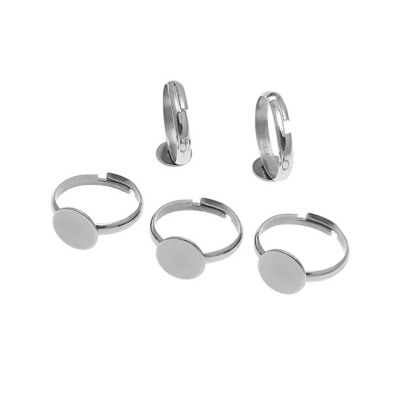 10Pcs Stainless Steel Adjustable Ring Blank With Round 8mm Pad Ring Base Bezel Settings For Diy Jewelry Making Gluing Cabochons