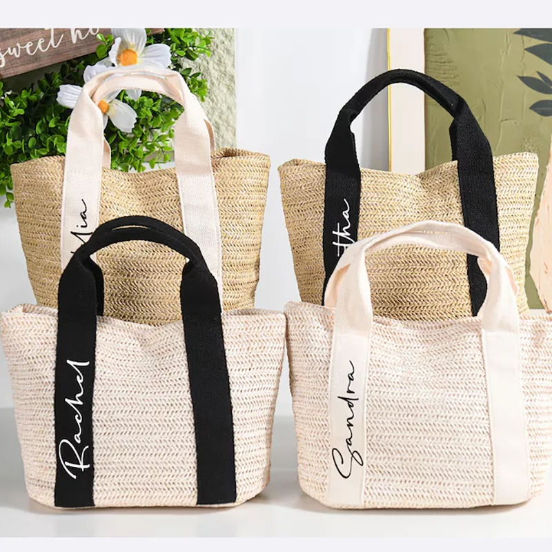 Personalized Straw Beach Bag Bridesmaid Burlap Tote Bag Customizable Text Bridal Bag Tote Bachelorette Party Bridesmaid Proposal