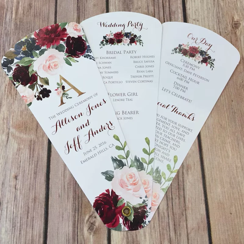 

30/50pcs Personalized Handheld Floral Fans For Bridesmaid, Ceremony Decor,Photos Props - Bulk Discounts Available
