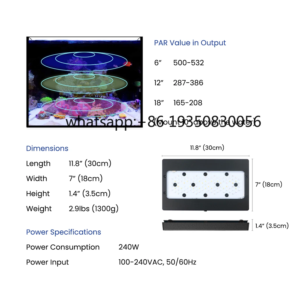 2026-A8 PRO II Max and Blue 240W LEDs Full Spectrum WiFi App Control Marine LED Aquarium Reef Light for Saltwater Fish Tank view 5