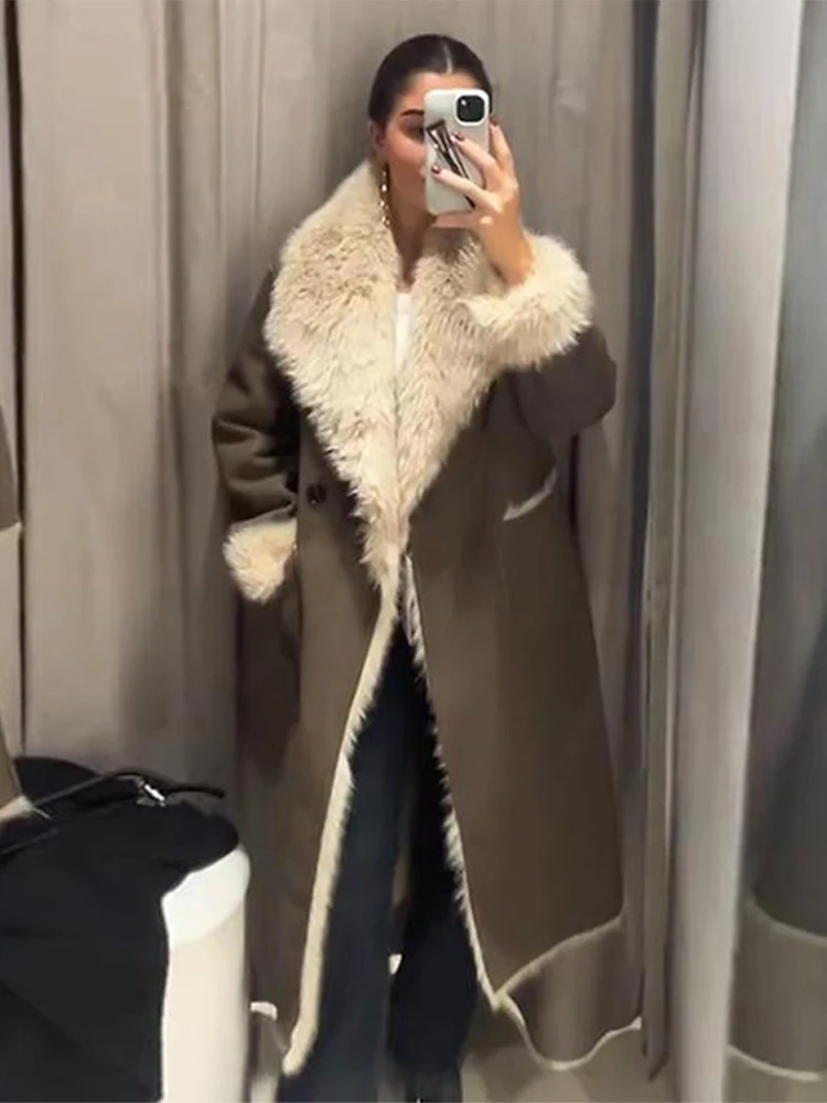 Vrouwelijke Jas Herfst Winter Dames Overjas Elegante Nepbont Vrouwen Lange Jas Mode Dikke Turn-down Kraag Lange Mouw