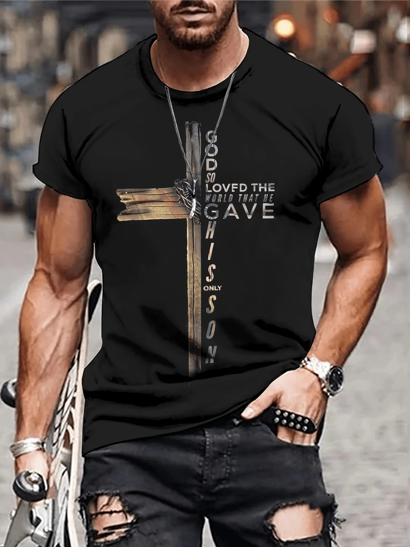 Men's Believe in Yourself 3D Printed T-shirt, Round Neck Casual Short Sleeve T-shirt, Outdoor Clothing, Summer 2024