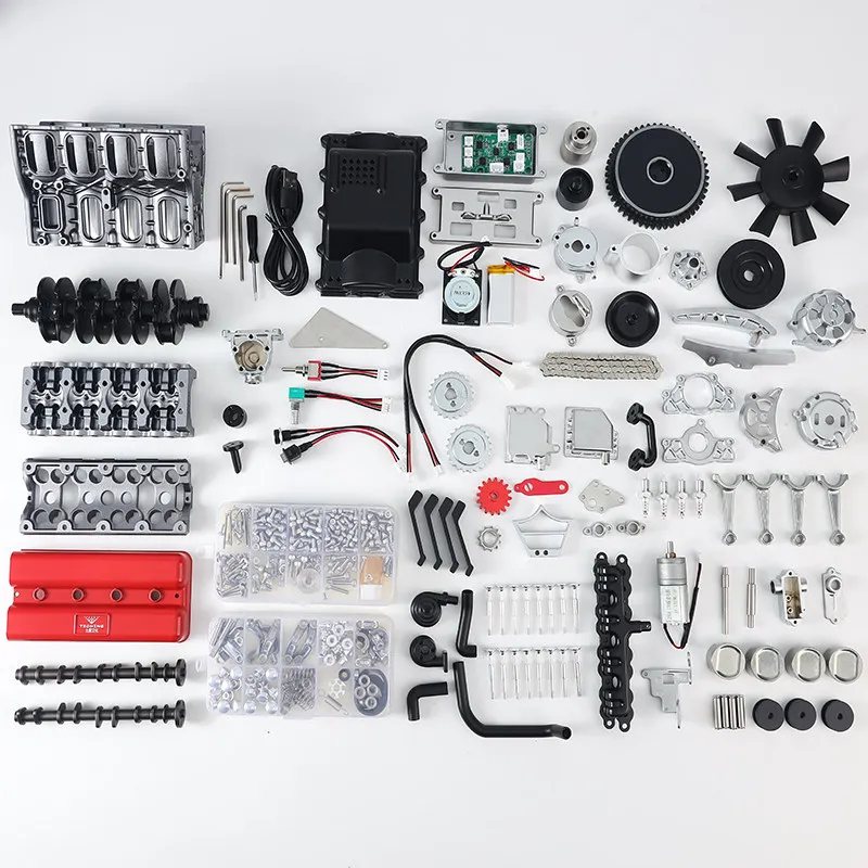 TECHING New Simulated Turbocharged Four Cylinder Model Number of Parts 380+ All Metal Precision Car Engine Assembly Toy