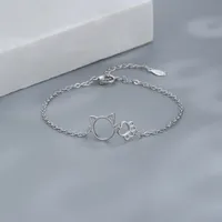 A Girl 1Pcs Zircon Cat Paw Bracelets for Woman Girlfriend Sweet Cute Adjustable Chain Bracelet Silver Color Simple Jewelry