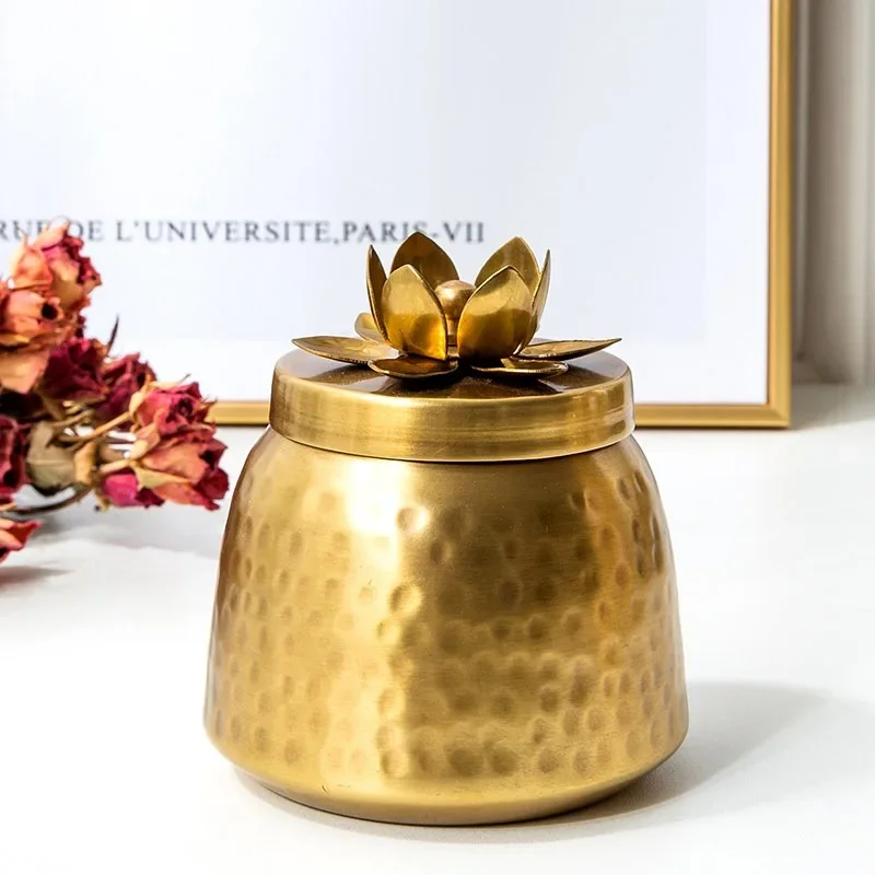 Imported European brass handmade hammer pattern storage jar tea coffee candy jar props home ornament birthday gift