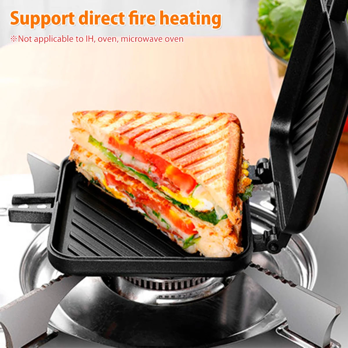 Non-Stick Sandwich Maker Pan Double-Sided Bread Frying Pan Barbecue Plate Multiple Purposes Bread Toast Breakfast Machine