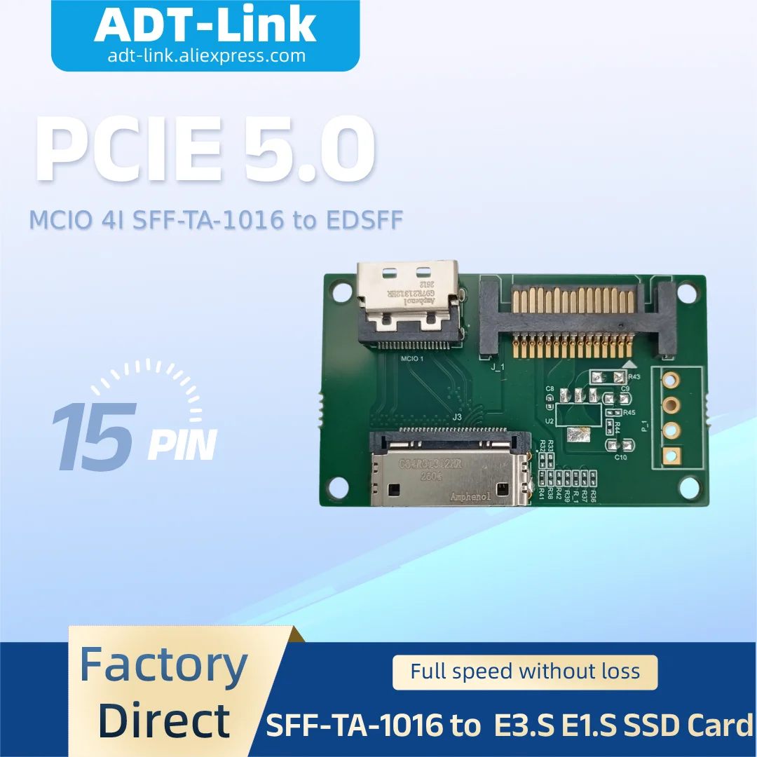 Gen5 PCIe 5.0 MCIO 4i (SFF-TA-1016) to EDSFF E3.S & E1.S SSD Adapter Cable, NVMe Server SSD Cable with 15Pin SATA Power Supply