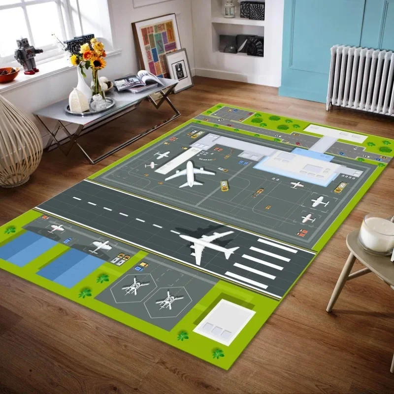 Airport Runway Rugs Airport Apron Children's Room Non-slip Decor Carpet Plush Stain-resistant Washable Living Room Decor Rug