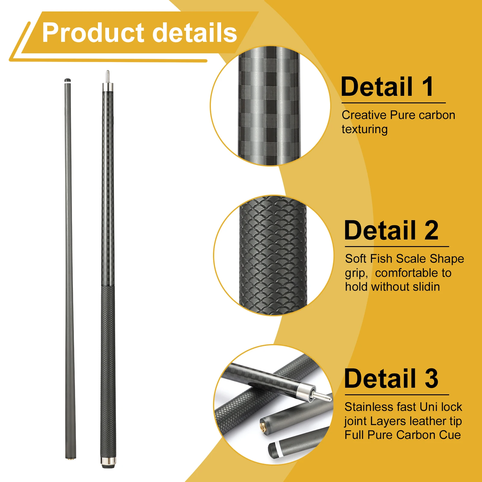 Billiards Style Carbon Fiber Snooker Cue Stick, Carbon Cue Stick